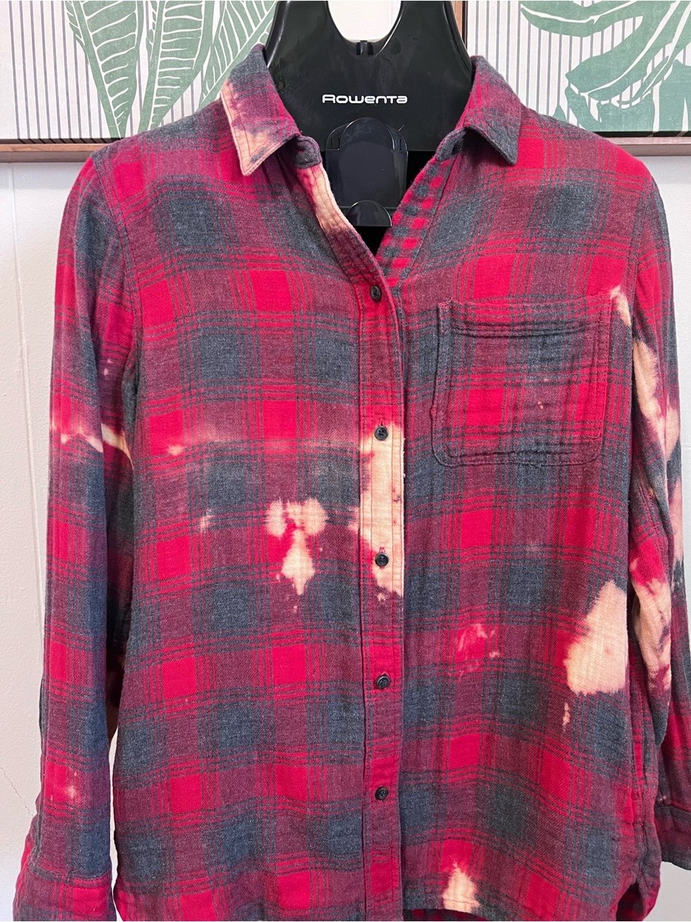 Madewell Red and Gray Plaid Bleached Flannel Button-Down Shirt